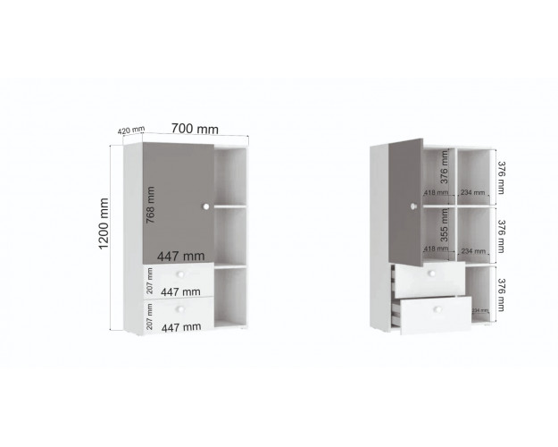 Шкаф комбинированный 700 Умка белый / серый камень