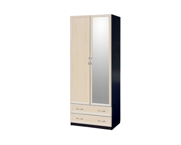 Шкаф для платья и белья 2-х дверный с профилем МДФ с 1 зеркалом Венге/Дуб выбеленный