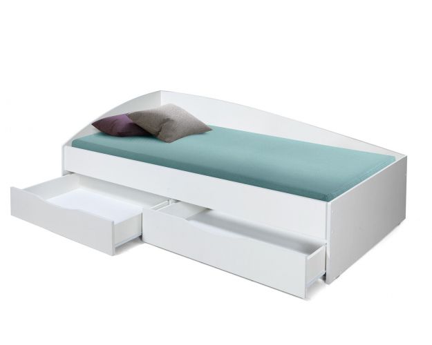 Кровать одинарная "Фея - 3" (асимметричная) (2000х900) New/(белый / белый / ДВПО белый)