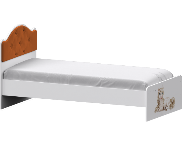 Кровать Каспер с мягкой спинкой и фотопечатью (800х2000)Белый/Оранжевый