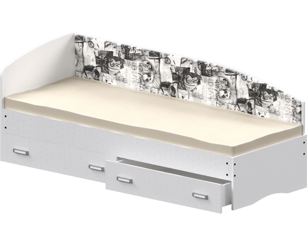 Кровать Софа-9 с мягкой спинкой с рисунком Милана (900х2000) Белый